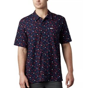 Columbia Vented Men's PFG Trollers Best Red White Blue Button Up Shirt Sz Large